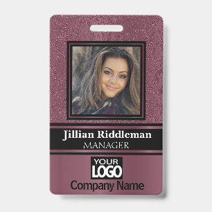Wine Red and Black Photo and Logo Badge ID Badge