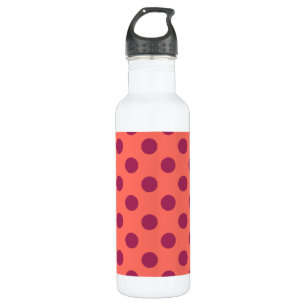 Wine red and living coral polka dots 710 ml water bottle