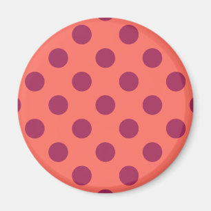 Wine red and living coral polka dots magnet