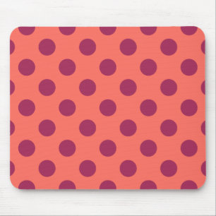 Wine red and living coral polka dots mouse pad
