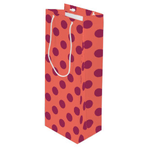 Wine red and living coral polka dots wine gift bag