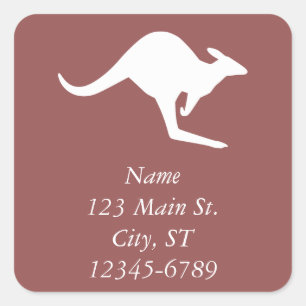 Wine Red and White Kangaroo Address Square Sticker