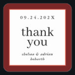 Wine Red Border Simple Wedding Favour<br><div class="desc">Make a statement of understated elegance with this simple,  text-based wedding favour thank you sticker label featuring a border of burgundy red and coral orange. Use the customisation option to change the colours and fonts to suit your wedding theme.</div>