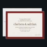 Wine Red Border Simple Wedding Invitation<br><div class="desc">Make a statement of understated elegance with this simple, brown text-based fall or winter wedding invitation design featuring a rich border of warm coral and burgundy red tones on warm white. Use the customisation option to change all the colours to suit your wedding theme, you can even add a backer...</div>