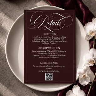 Wine Red Elegant Calligraphy Wedding Details Enclosure Card