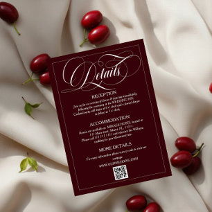 Wine Red Elegant Calligraphy Wedding Details Enclosure Card