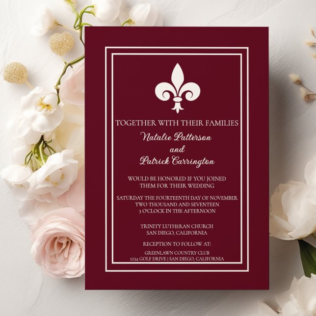 Wine Red Fleur de Lis Wedding Invitation (Wine Red Fleur de Lis Wedding Invitation)