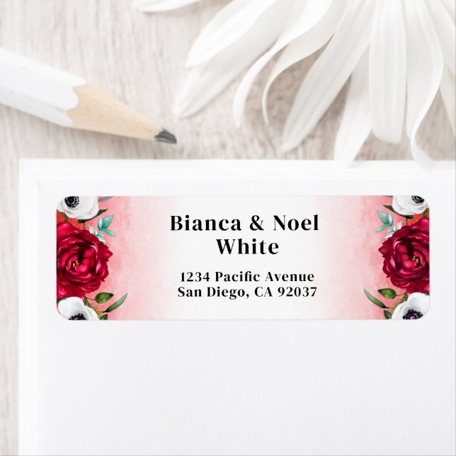 Wine Red Floral Return Address Labels (Insitu)