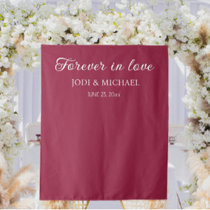 Wine Red Forever in Love Wedding Backdrop Tapestry