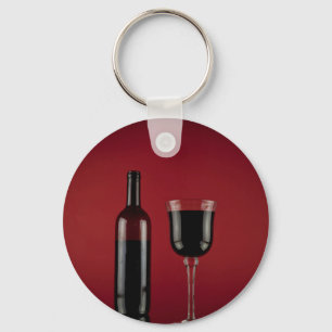 Wine red glass bottle key ring