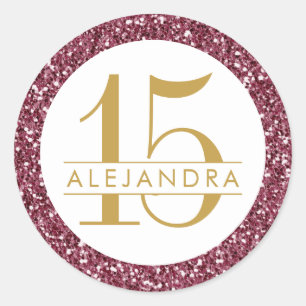 Wine Red Glitter Quince Años Sticker Label