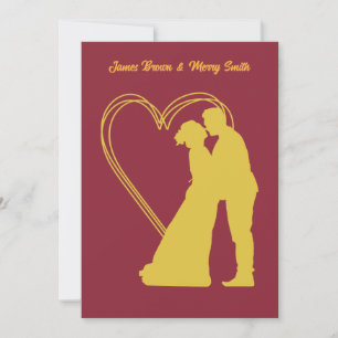 Wine Red Golden Couple Hearts Classy Wedding Invitation