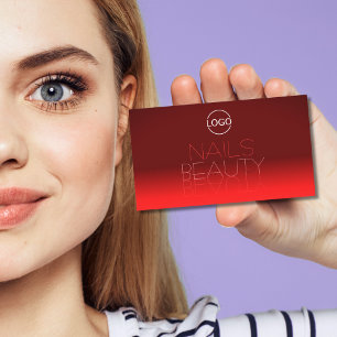 Wine Red Gradient Mirror Font Classic with Logo Business Card