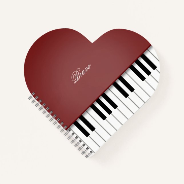 Wine Red Grand Piano Music Keyboard Custom Notebook (Front)
