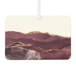 Wine Red Marble Agate Golden Glitter Stylish Glam Car Air Freshener