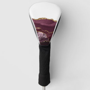Wine Red Marble Agate Golden Glitter Stylish Glam Golf Head Cover