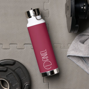 Wine Red Modern Typography Personalised Water Bottle
