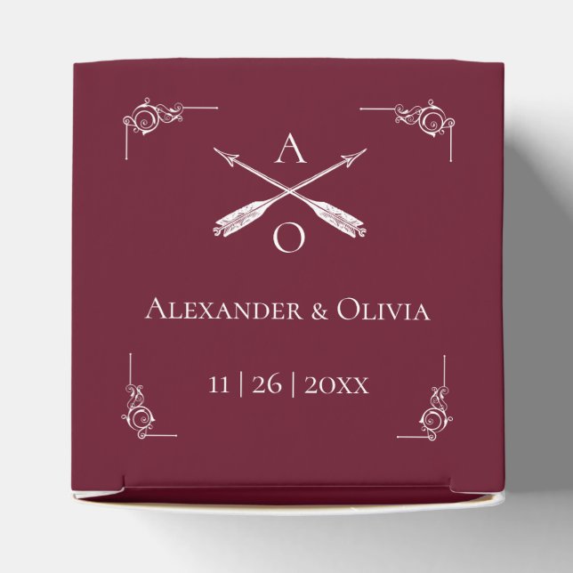 Wine Red Monogram and Arrows Wedding Favour Box (Top)