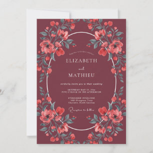 Wine Red Moody Autumnal Wedding Invitation
