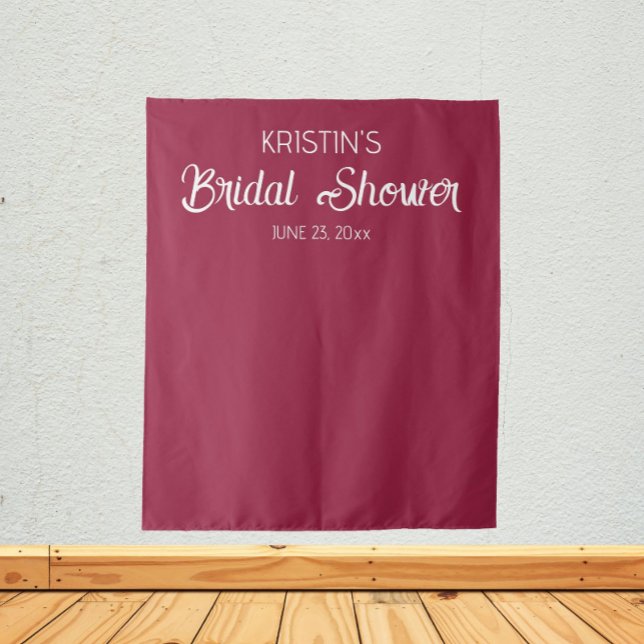 Wine Red Personalised Bridal Shower Photo Backdrop Tapestry (In Situ)