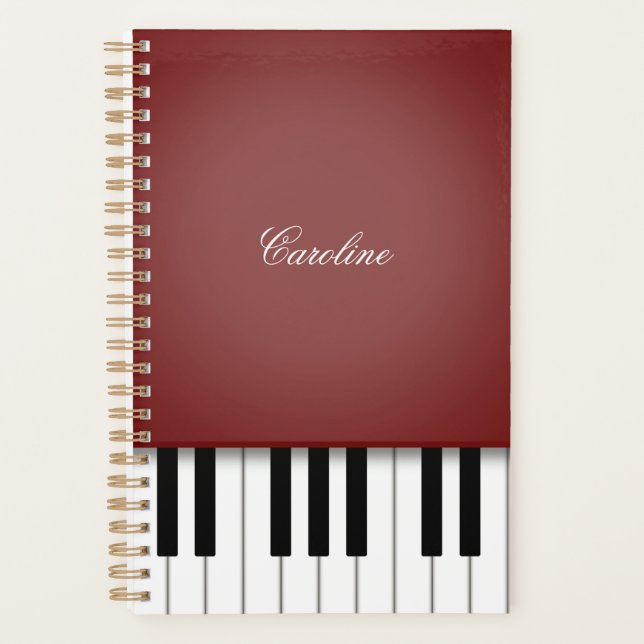 Wine Red Piano Keyboard Personalised Music Planner (Front)