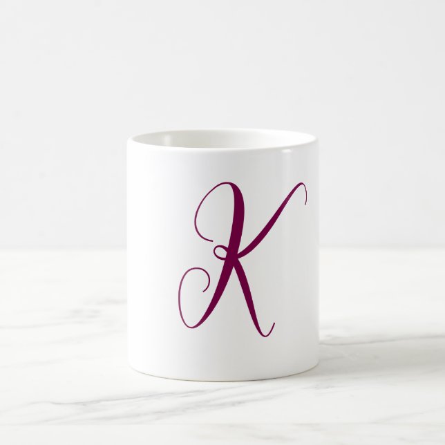 Wine Red Pink Monogram Initial Letter Wedding Gift Coffee Mug (Center)