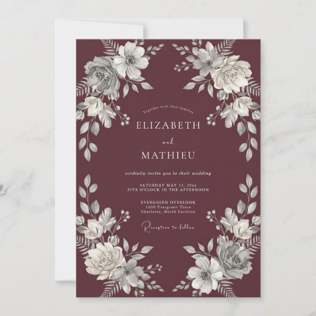 Wine Red Polished Winter Wedding Invitation (Front)