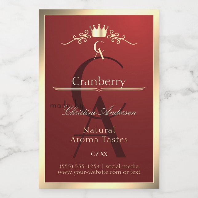 Wine Red Product Label with Gold Frame Monogram (Single Label)