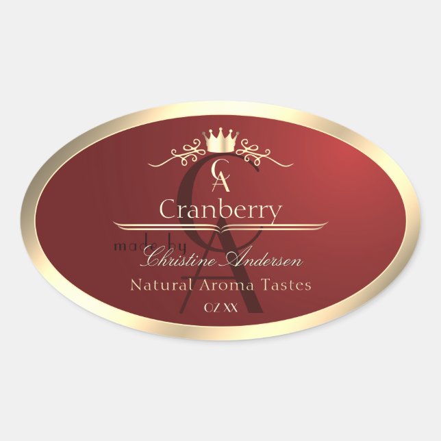 Wine Red Product Label with Gold Frame Monogram (Front)