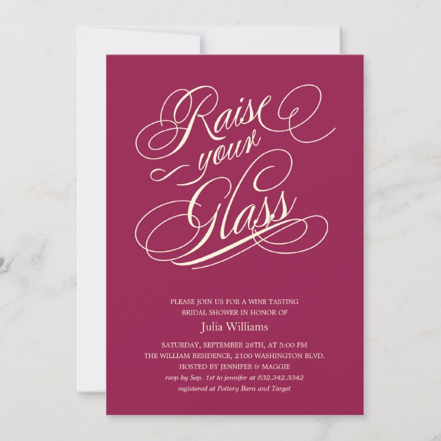 Wine Red "Raise Your Glass" Shower Invitations (Front)