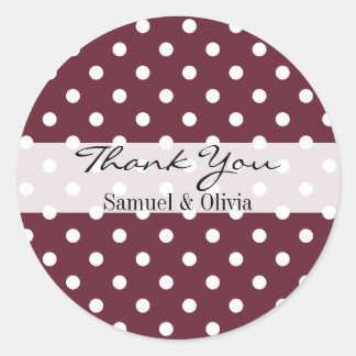 Wine Red Round Custom Polka Dotted Thank You Classic Round Sticker