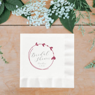 Wine Red Simple Heart Wreath Bridal Shower Napkin