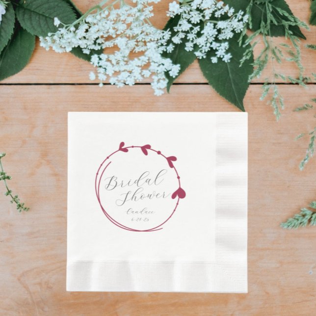 Wine Red Simple Heart Wreath Bridal Shower Napkin (In Situ Wedding)
