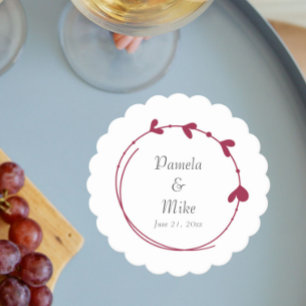 Wine Red Simple Heart Wreath Wedding Paper Coaster