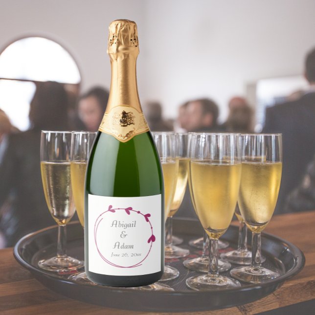 Wine Red Simple Heart Wreath Wedding Sparkling Wine Label (In Situ Wedding)