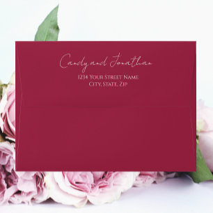 Wine Red Simple Style Modern Script Wedding Envelope