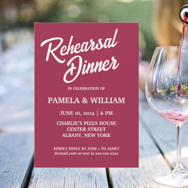 Wine Red Simple Style Wedding Rehearsal Dinner Invitation (In Situ Wedding)