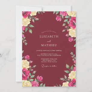 Wine Red Sophisticated Floral Wedding Invitation