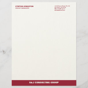 Wine red stripe ecru professional business company personalized letterhead
