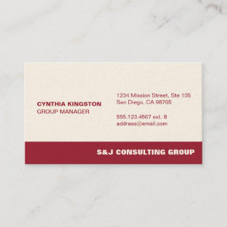 Wine red stripe ecru professional employee company business card