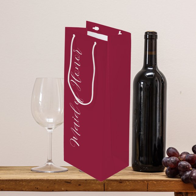 Wine Red Stylised Script Maid of Honour Gift Bag (In Situ)
