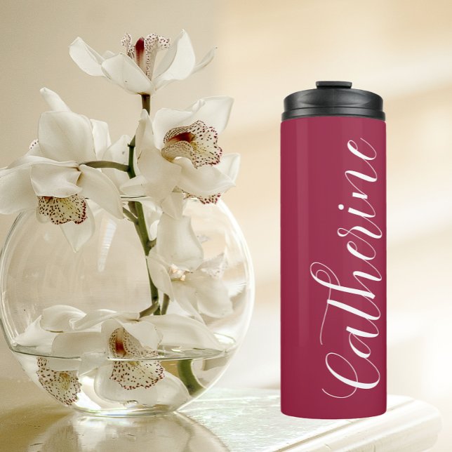 Wine Red Stylised Wedding Bridesmaid Thermal Tumbler (In Situ)
