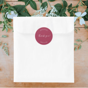 Wine Red Stylised Wedding Thank You Classic Round Sticker