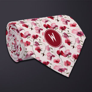 Wine Red Sweet Peas Floral Tie