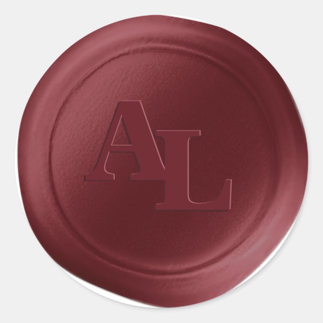 Wine Red Wax Seal Monogram Wedding Stickers (Front)