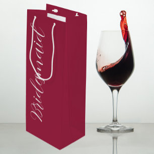 Wine Red Wedding Bridesmaid Stylised Script Wine Gift Bag