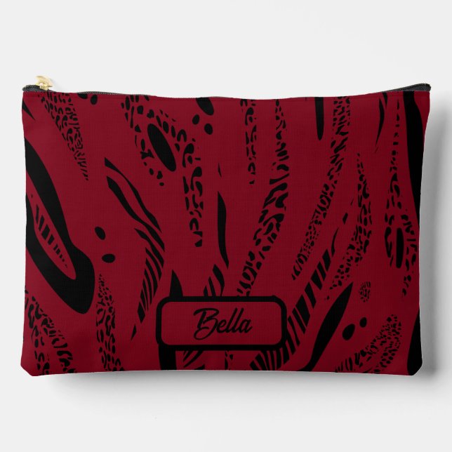 wine red Zebra Pattern Accessory Pouch (Front)