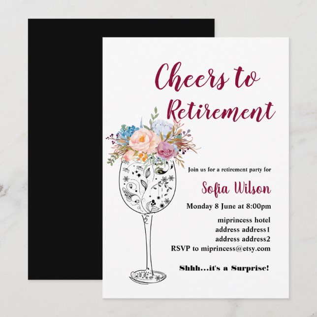 Wine retirement party invitation (Front/Back)