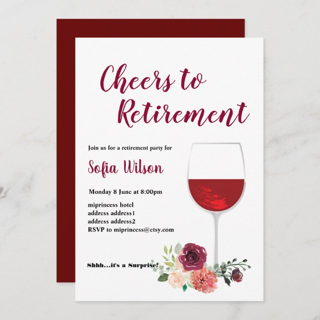 Wine retirement party invitation (Front/Back)