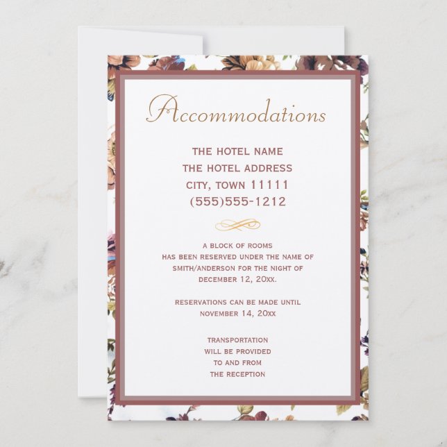 Wine Rose Wedding Accommodations Card (Front)